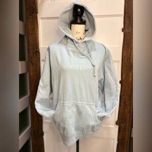 SCW Light Blue Hoodie Good Vibes Graphic Pullover Sweatshirt Size M